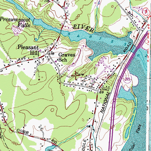 Topographic Map of Pleasant Hill Cemetery, ME