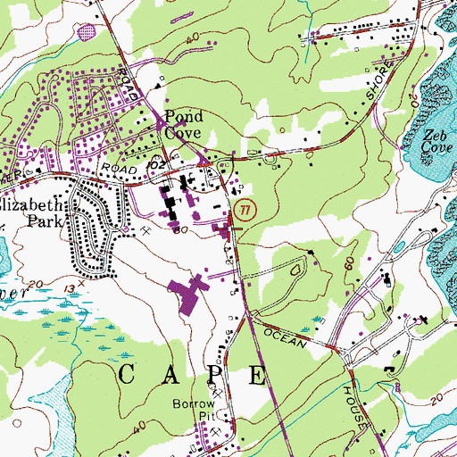 Topographic Map of Pond Cove Shopping Center, ME