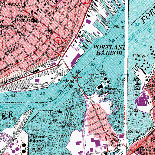 Topographic Map of Portland Bridge, ME