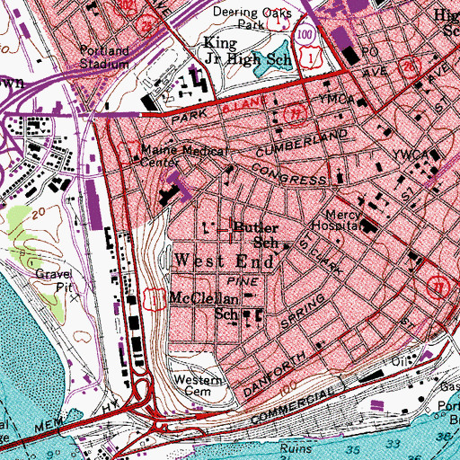 Topographic Map of Portland Church of Christ International, ME