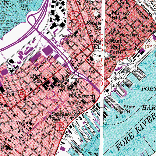 Topographic Map of Portland City Hall, ME