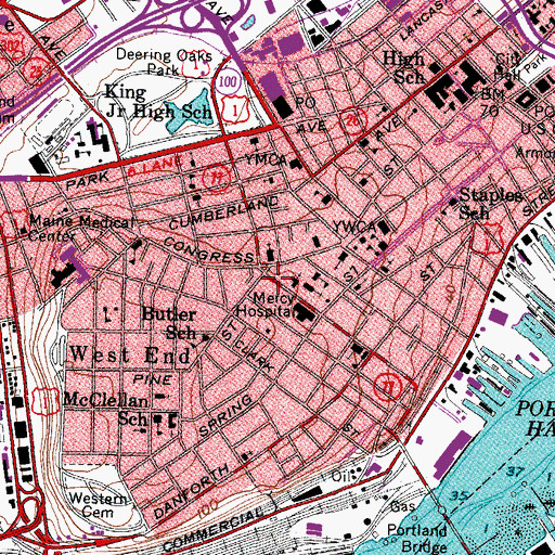 Topographic Map of Portland Club, ME