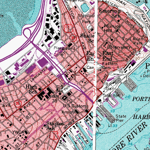 Topographic Map of Portland East Shopping Center, ME