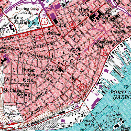 Topographic Map of Portland Fire Museum, ME