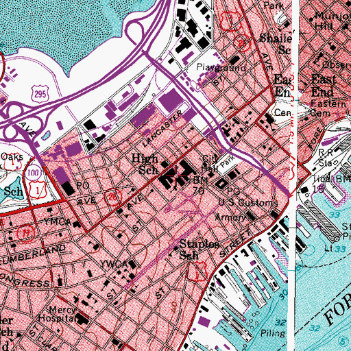 Topographic Map of Portland High School, ME