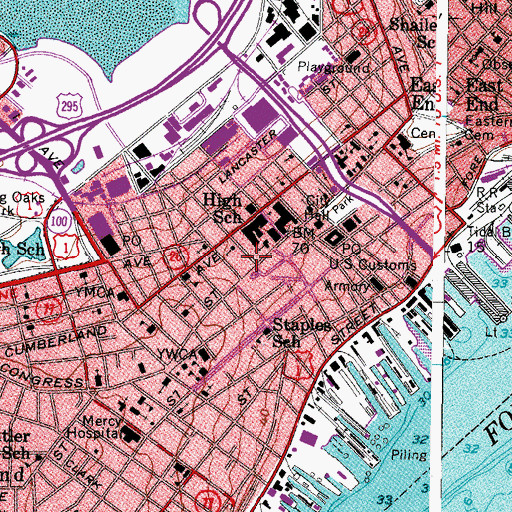 Topographic Map of Portland Public Library, ME