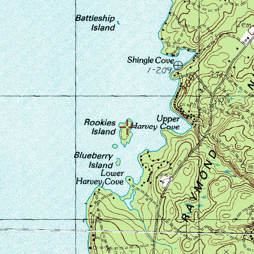 Topographic Map of Rookies Island, ME