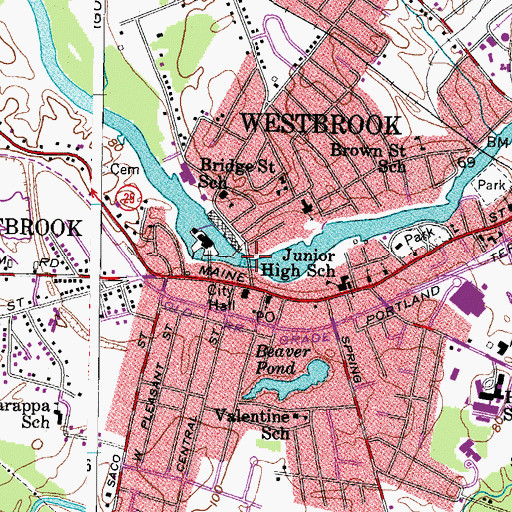 Topographic Map of Saccarappa Falls, ME