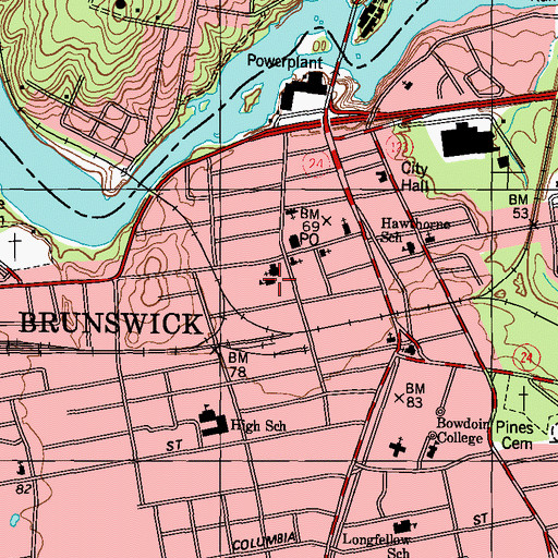 Topographic Map of Saint John's Catholic School, ME