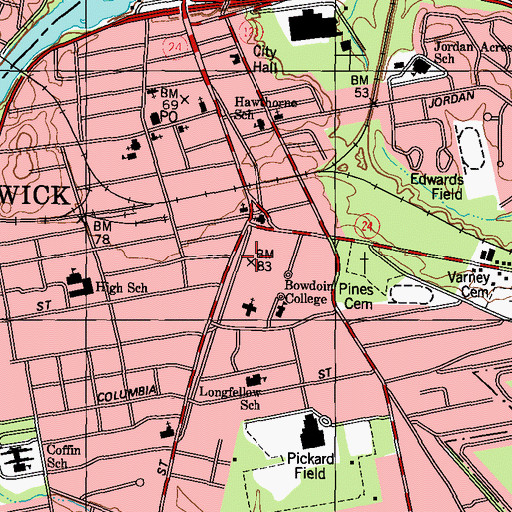 Topographic Map of Searles Science Building, ME