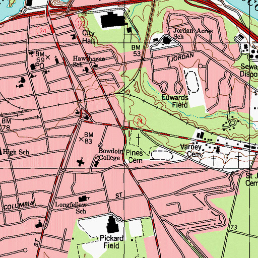 Topographic Map of Seth Adams Hall, ME
