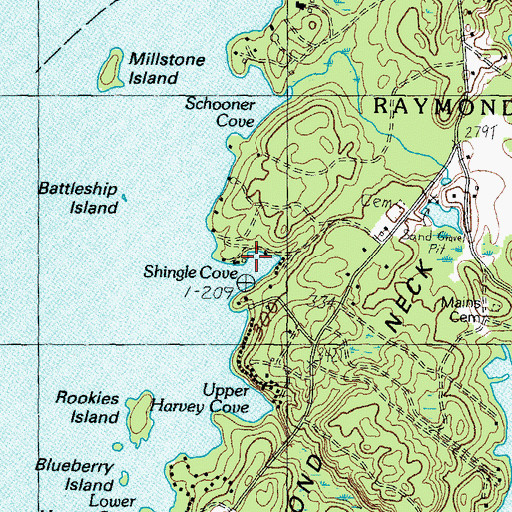 Topographic Map of Shingle Cove, ME