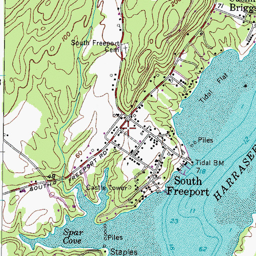 Topographic Map of South Freeport Church, ME