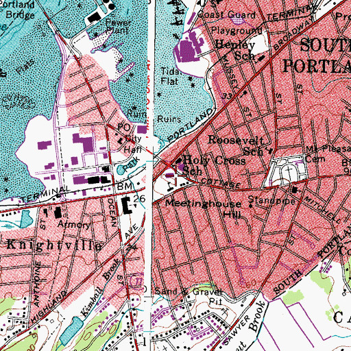Topographic Map of South Portland Public Library, ME