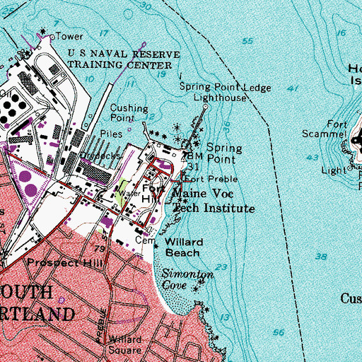 Topographic Map of Southern Maine Technical College Library, ME