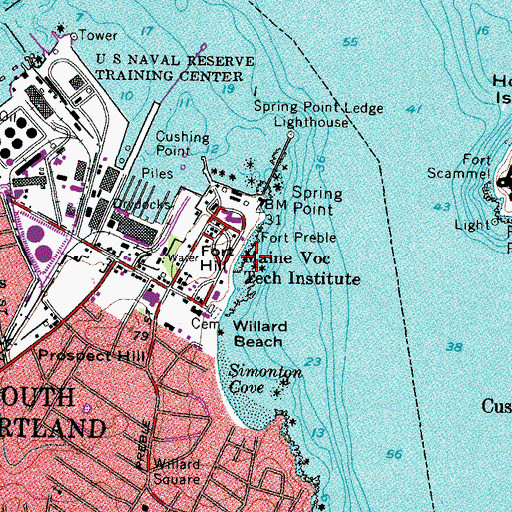 Topographic Map of Southern Maine Vocational Technical Institute Pier, ME