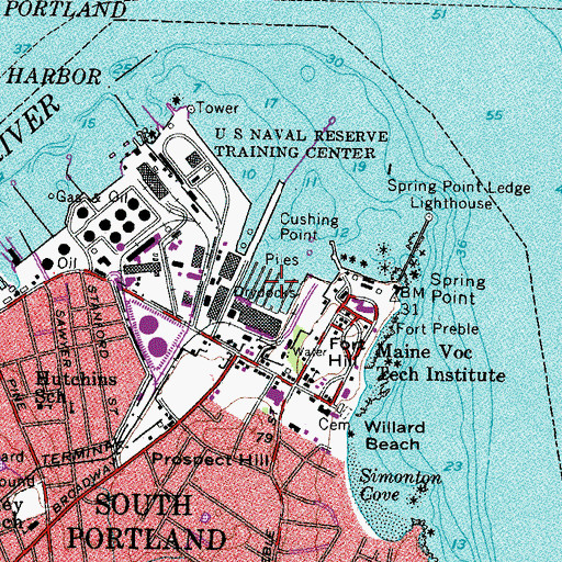 Topographic Map of Spring Point Marina, ME