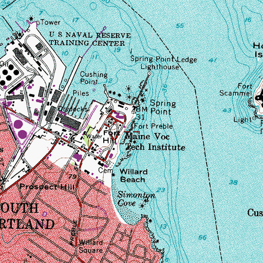 Topographic Map of Spring Point Shoreway, ME