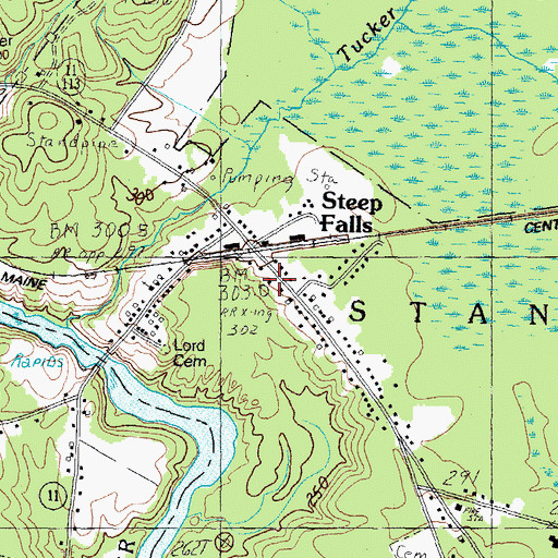 Topographic Map of Steep Falls Library, ME
