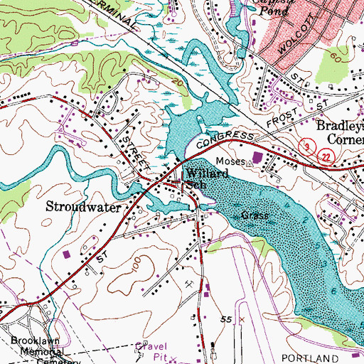 Topographic Map of Stroudwater Historic District, ME