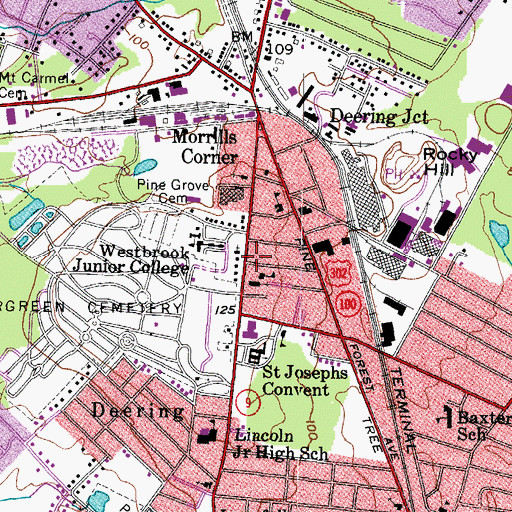 Topographic Map of Westbrook College Historic District, ME