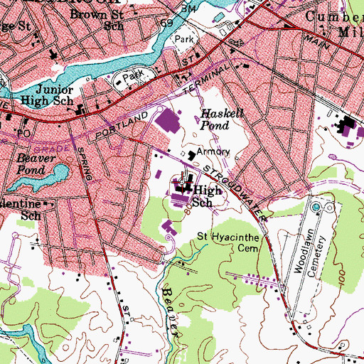 Topographic Map of Westbrook High School, ME