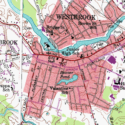 Topographic Map of Westbrook Post Office (historical), ME