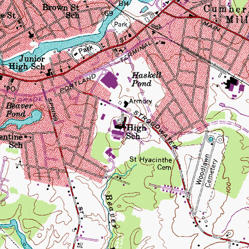 Topographic Map of Westbrook Regional Technical Center, ME