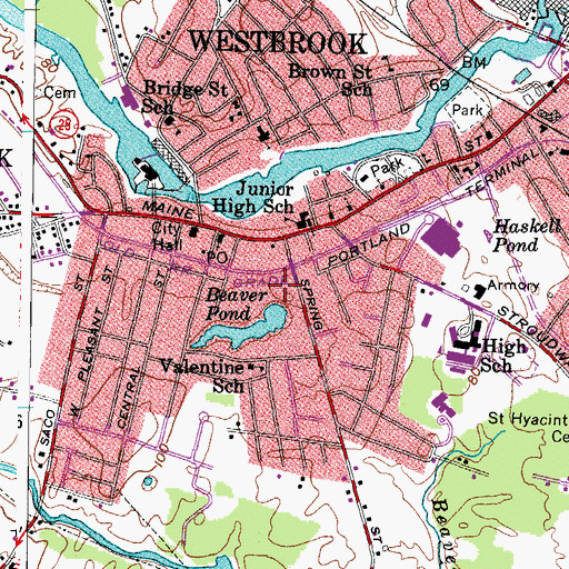 Topographic Map of Westbrook Town Hall, ME