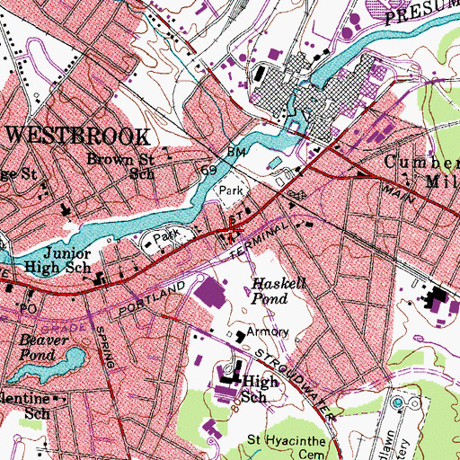 Topographic Map of Westbrook United Methodist Church, ME