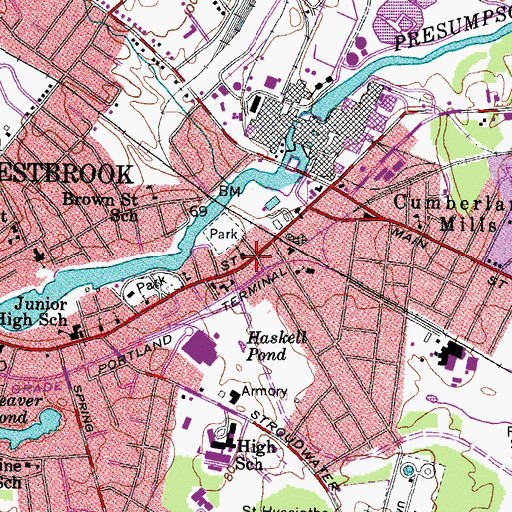 Topographic Map of Westbrook-Warren Congregational Church, ME