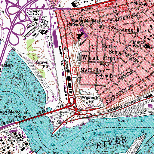 Topographic Map of Western Promenade, ME
