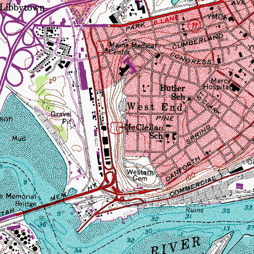 Topographic Map of Western Promenade Historic District, ME
