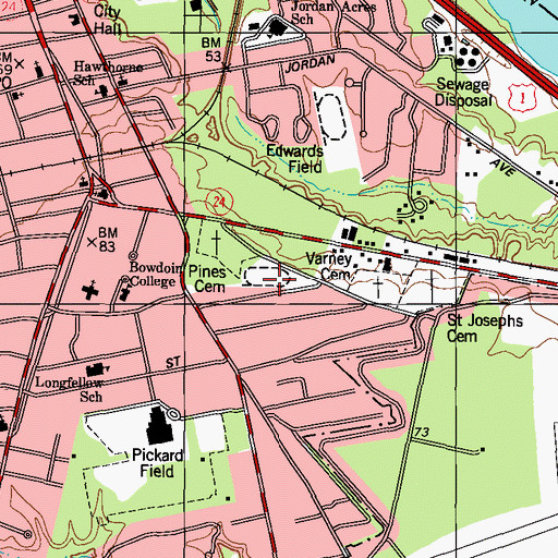 Topographic Map of Whittier Field, ME