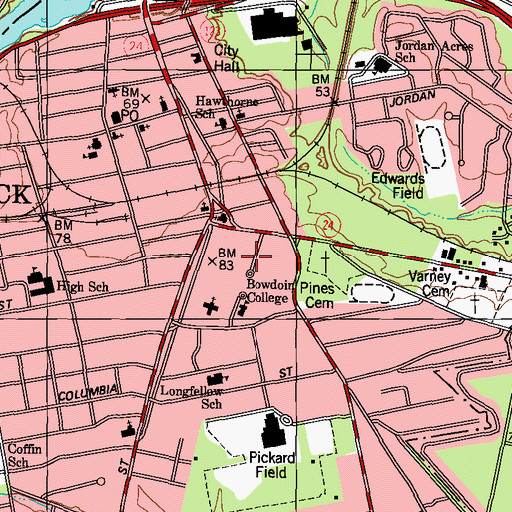 Topographic Map of Winthrop Hall, ME