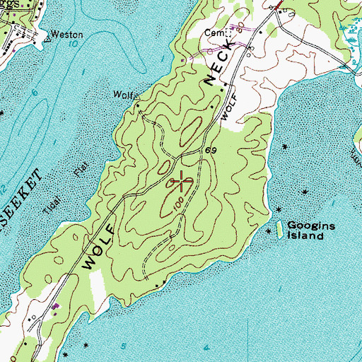 Topographic Map of Wolfes Neck Woods State Park, ME