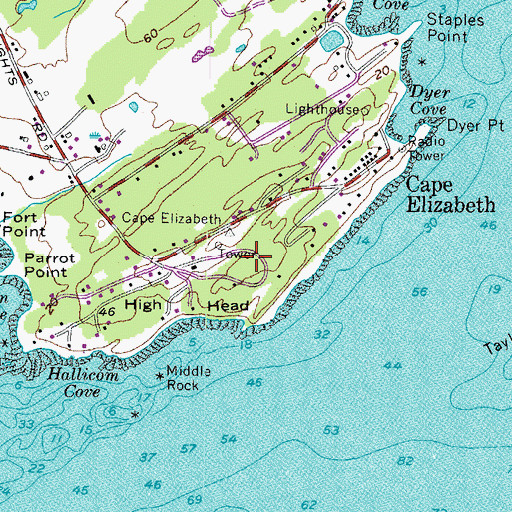 Topographic Map of Two Lights State Park, ME