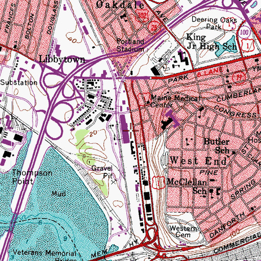 Topographic Map of Union Station Plaza Shopping Center, ME