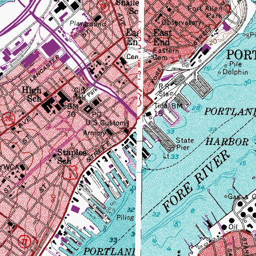 Topographic Map of United States Customs House, ME