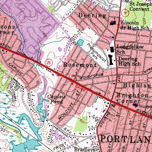 Topographic Map of Unity of Greater Portland Church, ME