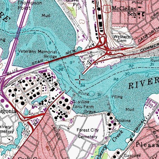 Topographic Map of Vaughans Bridge (historical), ME