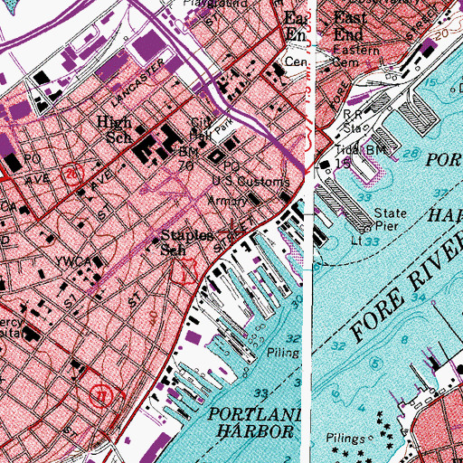 Topographic Map of Victoria Mansion, ME