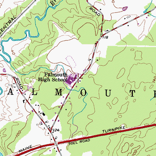 Topographic Map of Falmouth Middle School, ME