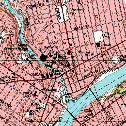 Topographic Map of Bangor City Hall, ME