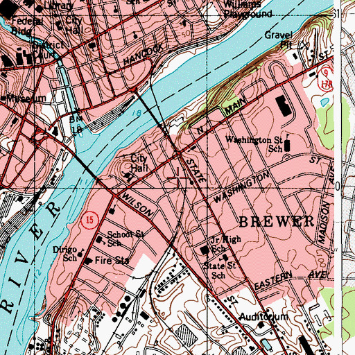 Topographic Map of Brewer City Hall, ME