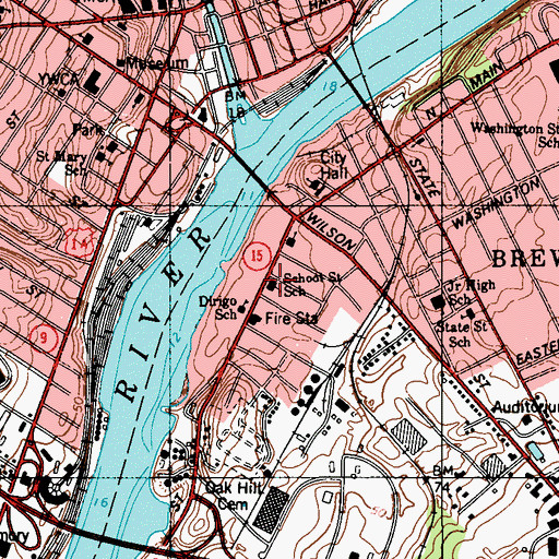 Topographic Map of Brewer Public Library, ME