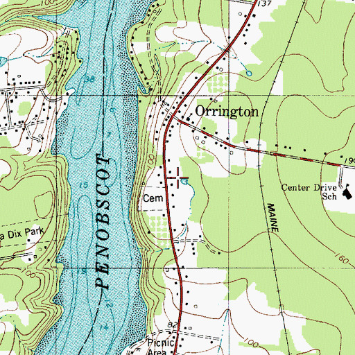 Topographic Map of Orrington Post Office, ME