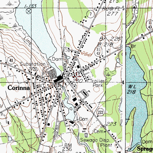 Topographic Map of Corinna Post Office, ME