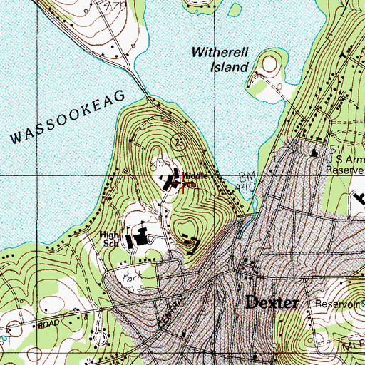 Topographic Map of Dexter Middle School (historical), ME