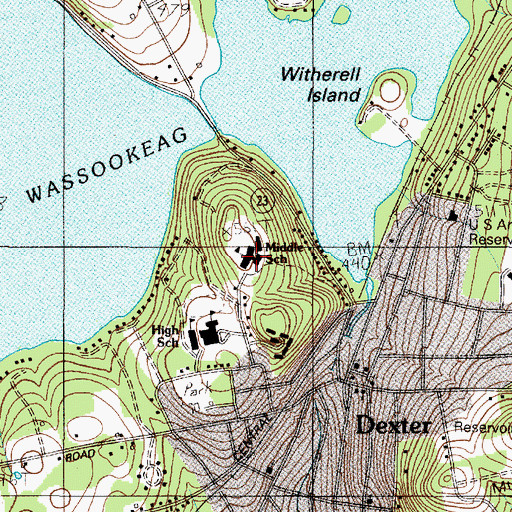 Topographic Map of Dexter Primary School (historical), ME
